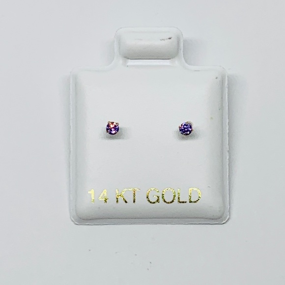 Real 14k Gold Tiny Purple Violet Amethyst Earrings